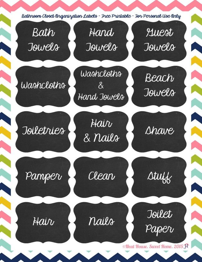 Printable bathroom labels â neat house sweet home bathroom closet organization bathroom printables bathroom closet