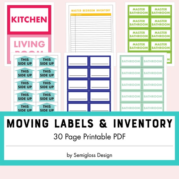 Printable moving labels and inventory sheets color