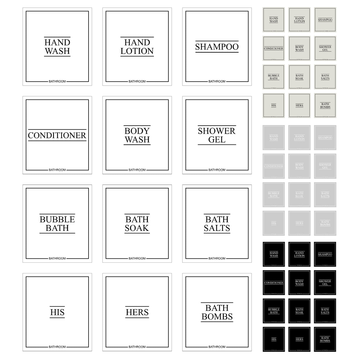 Minimal bathroom labels bundle pack â yorkshire label mpany