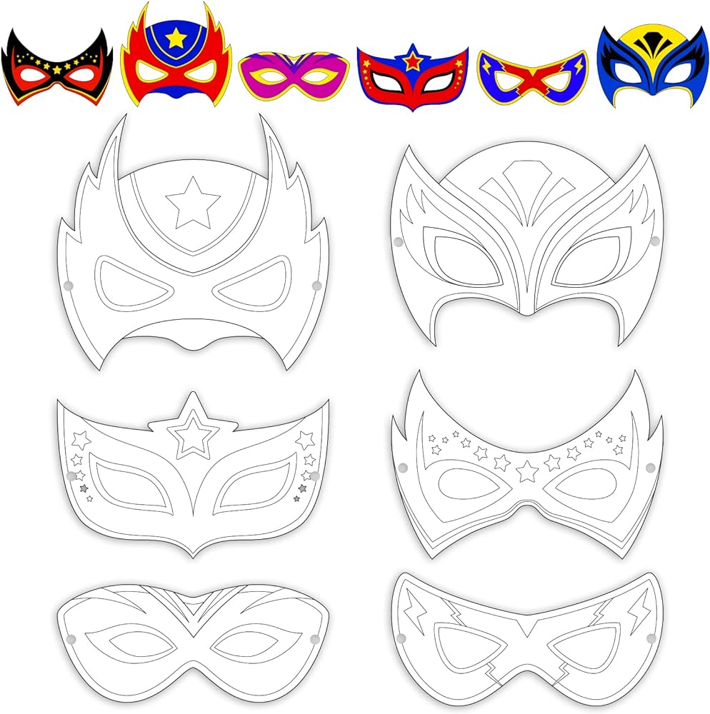 Chiazllta pcs color your own super theme hero mask craft diy hero paper mask kits for kids super party favors decorations class home activity coloring game toys games