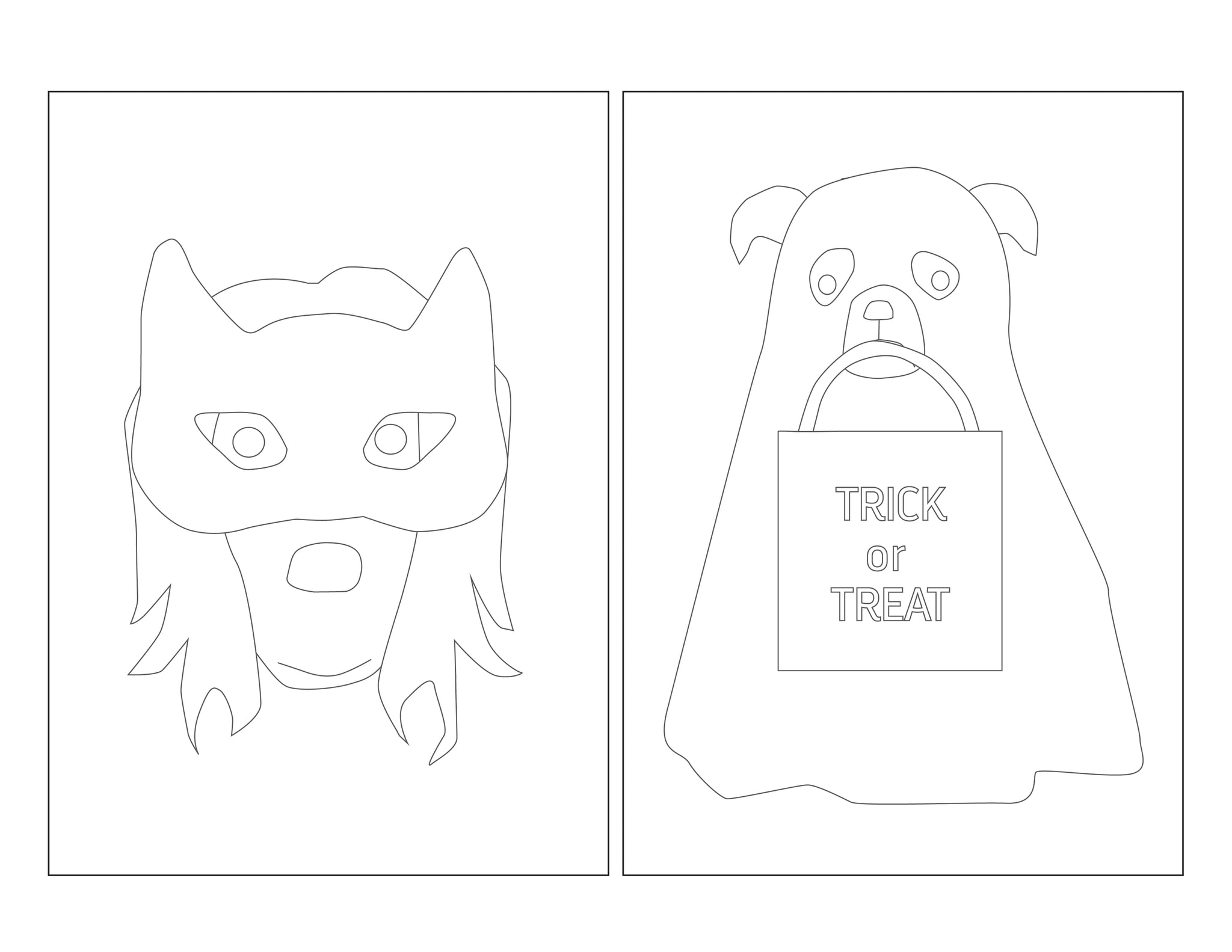 Halloween puppy dog faces coloring pages cards â