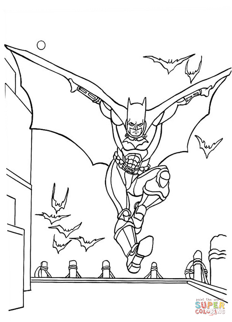 Batman flying with bats coloring page free printable coloring pages