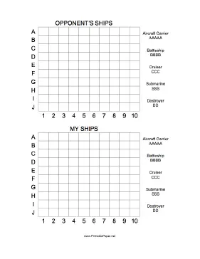 Printable battleship game