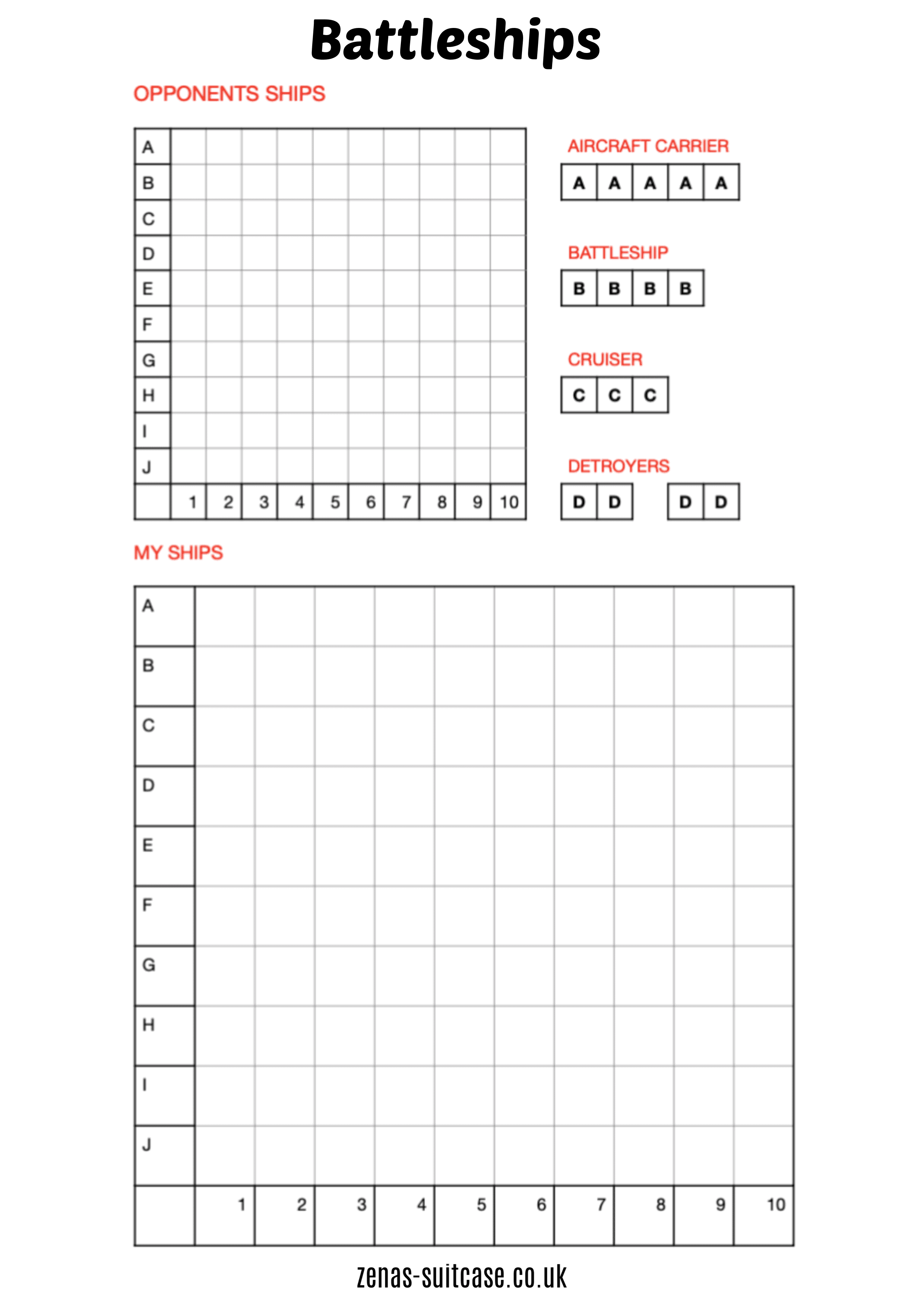 Free printable battleship game to play anywhere