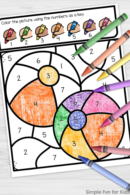 Beach ball color by number coloring page
