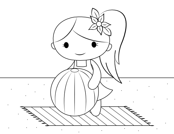 Printable girl and beach ball coloring page