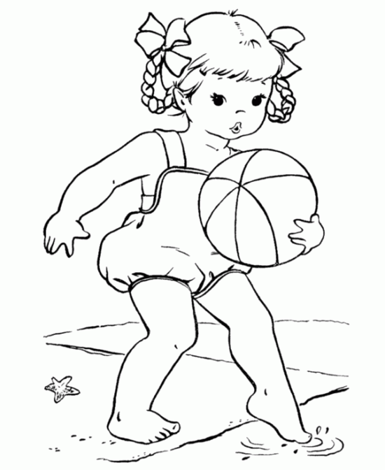 Coloring pages girl with beach ball coloring pages