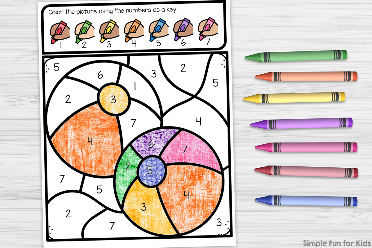 Beach ball color by number coloring page