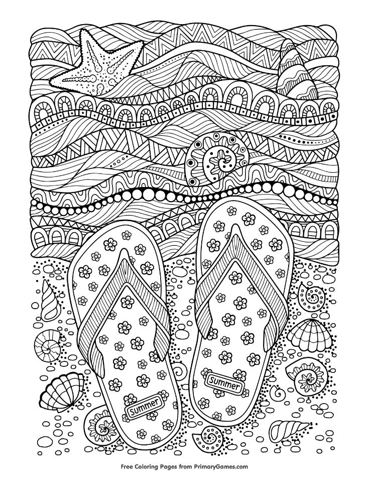 Flip flops on beach coloring page â free printable ebook summer coloring pages beach coloring pages summer coloring sheets