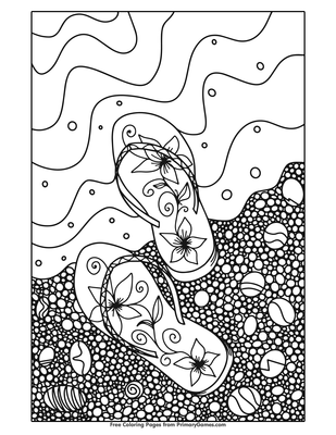 Flip flops on beach coloring page â free printable pdf from