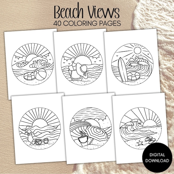 Beach coloring pages summer coloring printable coloring book beach minimalist coloring pages digital download coloring for kids