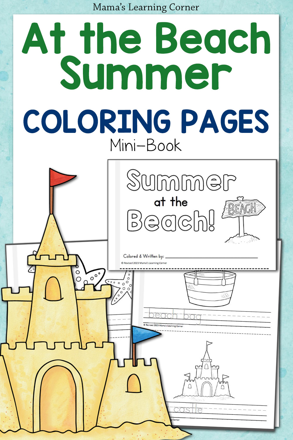 Summer coloring pages at the beach