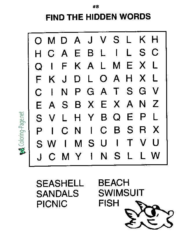 Beach word search worksheets