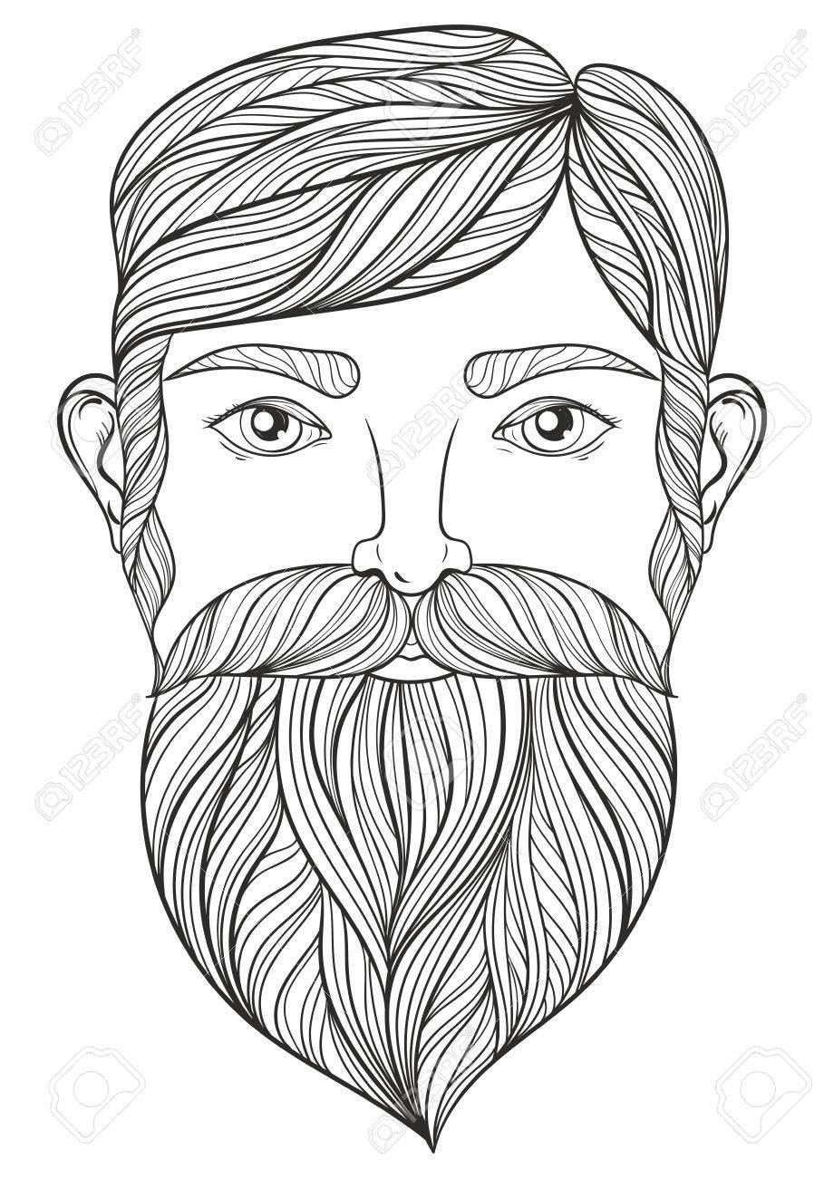 Vector portrait of man with mustache and beard for adult coloring pages tattoo art ethnic patterned t