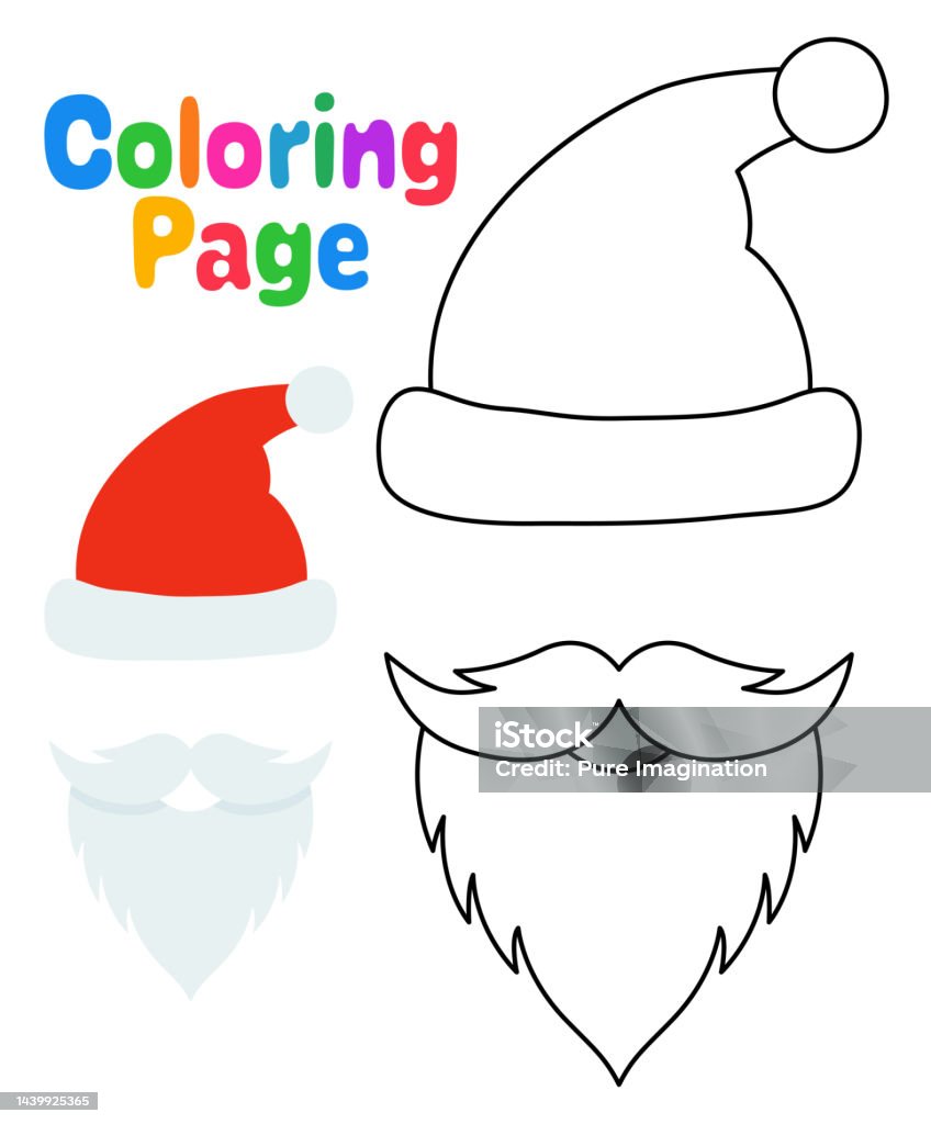 Coloring page with beard with christmas hat for kids stock illustration