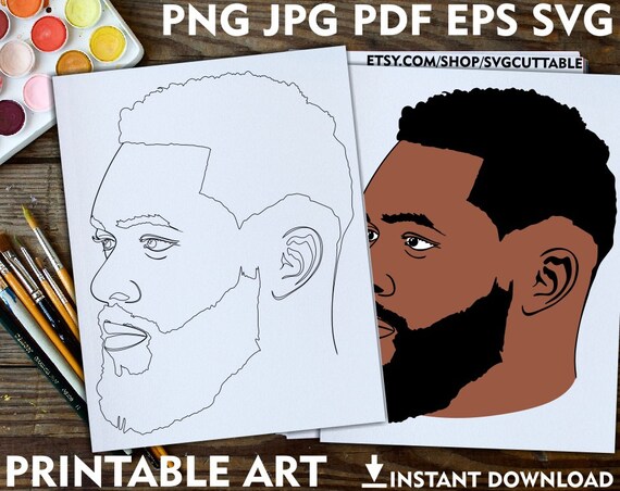 Beard man png printable adult coloring page paint canvas afro svg printable art instant download coloring pages paint party digital