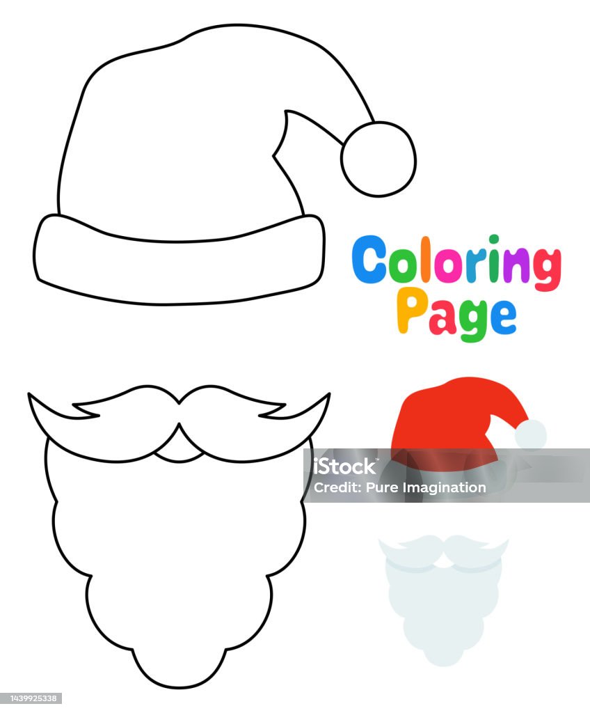 Coloring page with beard with christmas hat for kids stock illustration