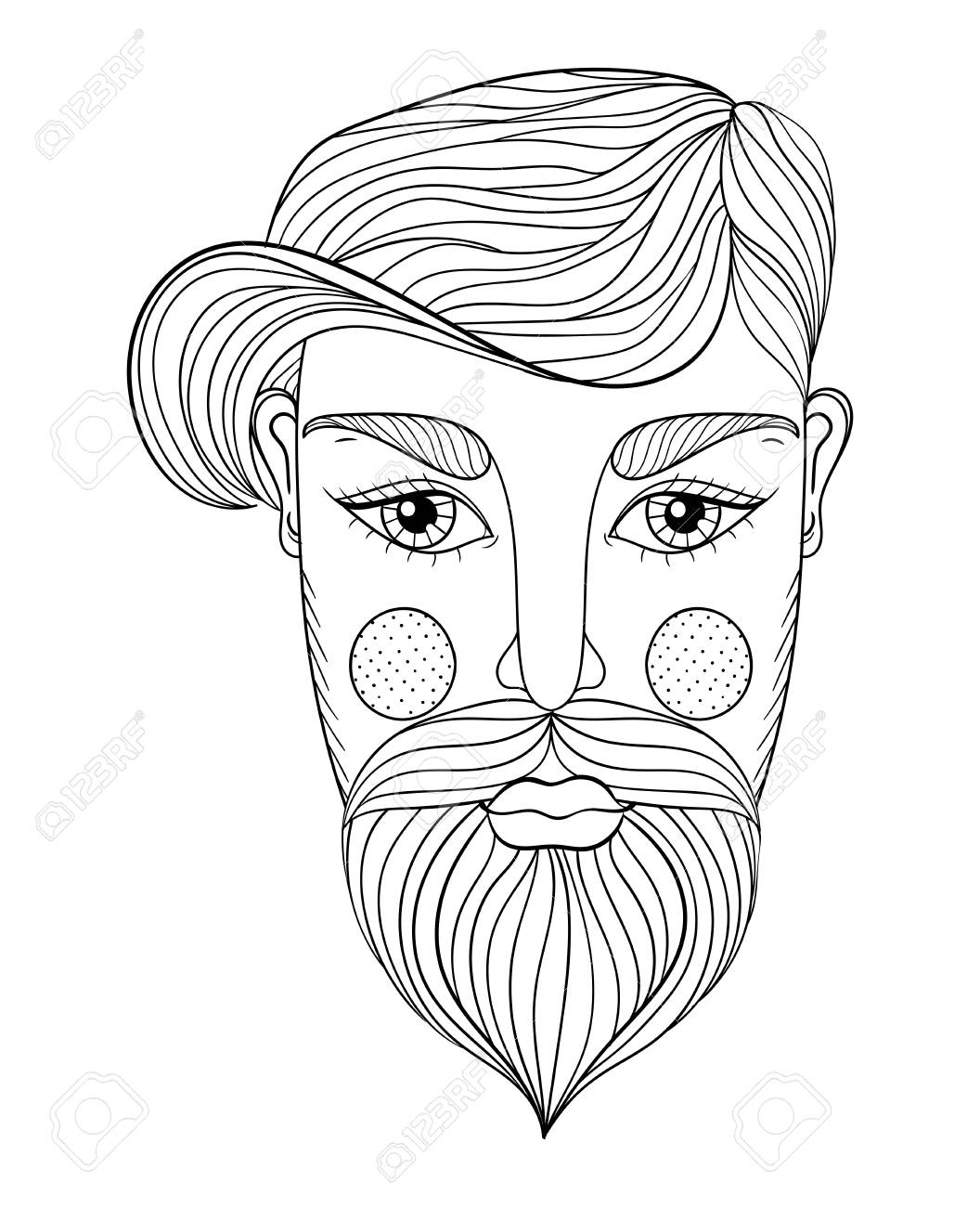 Vector xentangle portrait of man face with mustache and beard for adult antistress coloring pages tattoo art ethnic patterned t