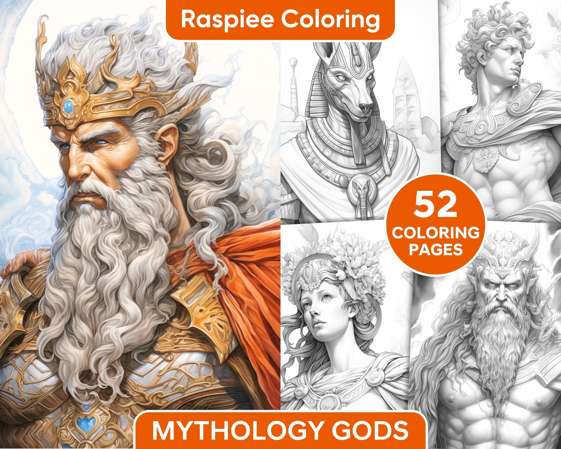 Mythology gods grayscale coloring pages for adults printable pdf i â coloring