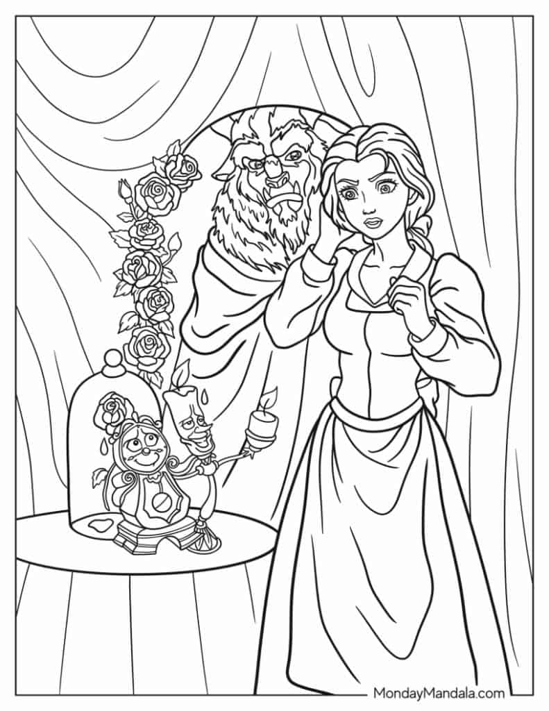 Beauty and the beast coloring pages free pdf printables