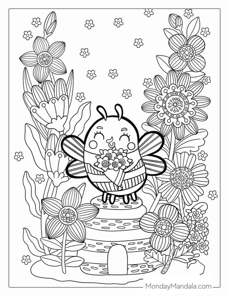 Bee coloring pages free pdf printables