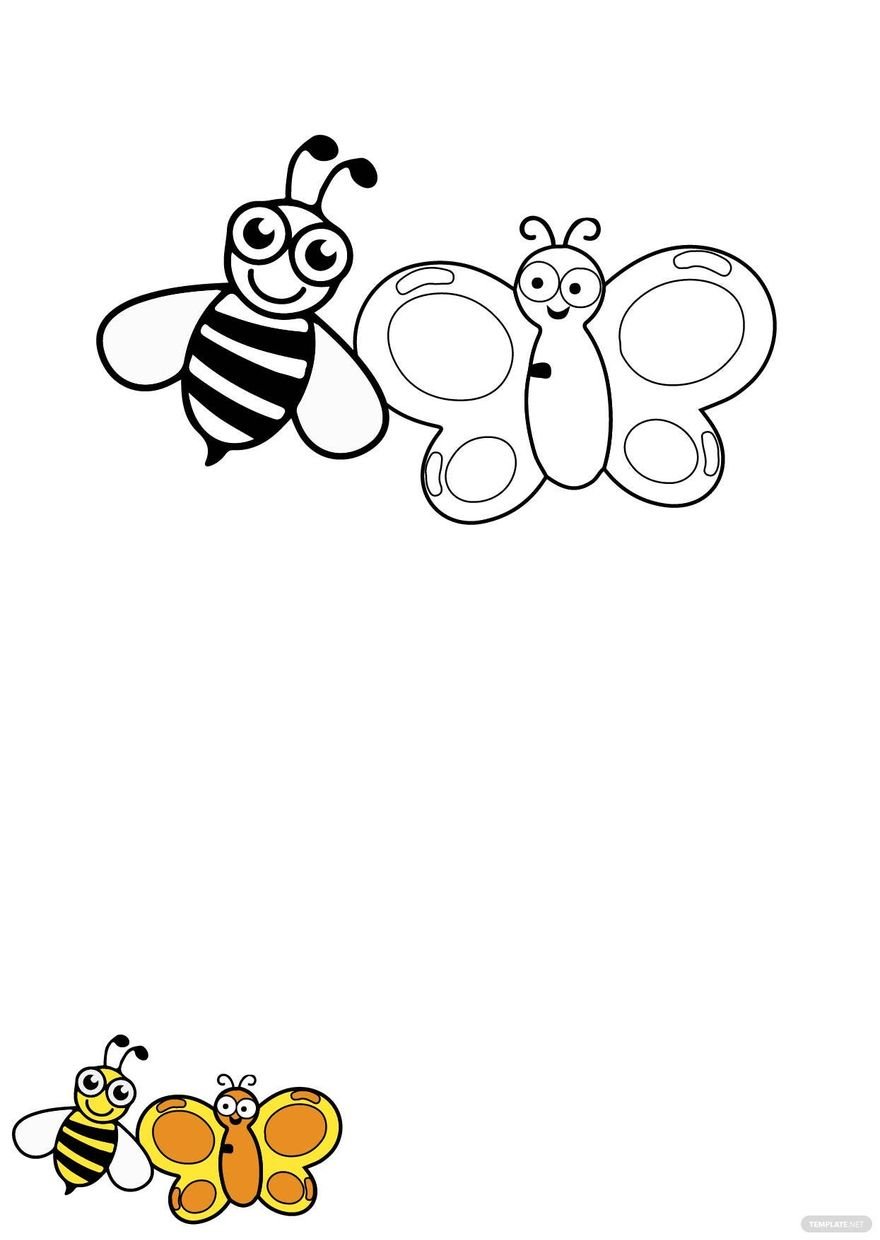 Free bee and butterfly coloring page