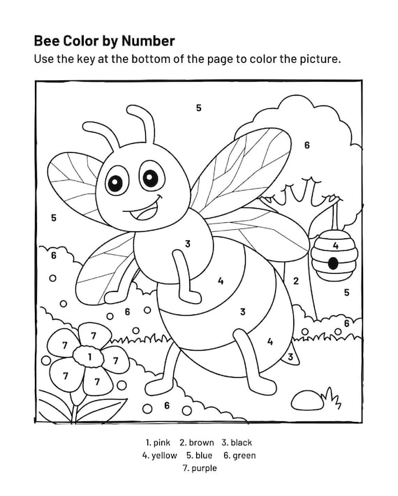 Coloring pages pdf color by numbers bee pdf stencil brain activity homeschool educational spelling teaching learning class