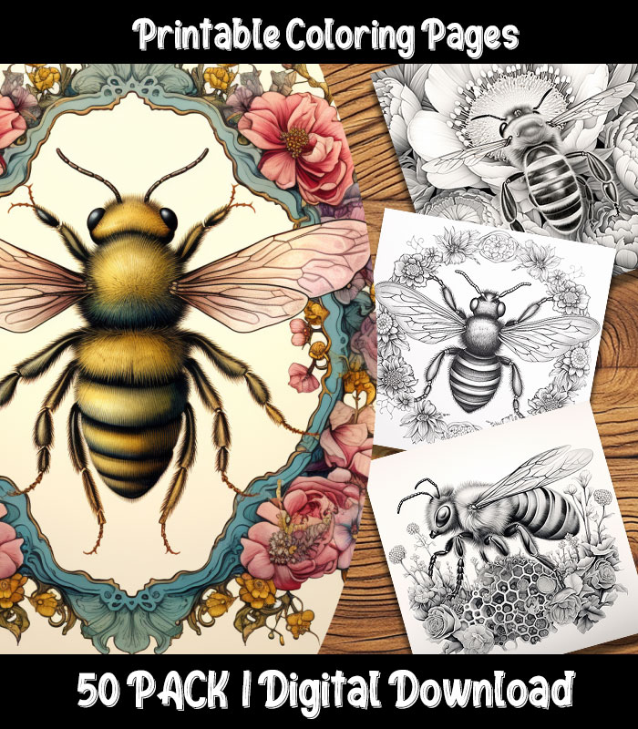 Bee coloring pages printable pack happy colorist