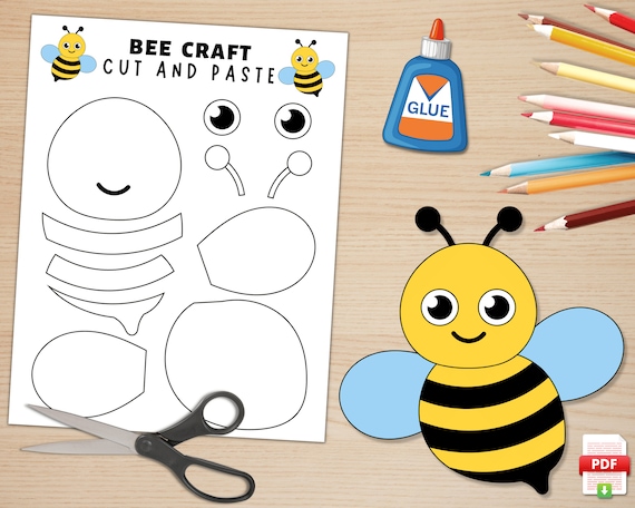 Bee craft printable template spring activities bee coloring page build a bee insect craft us letter and a size download now