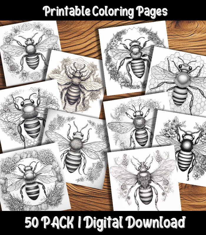 Bee coloring pages printable pack happy colorist