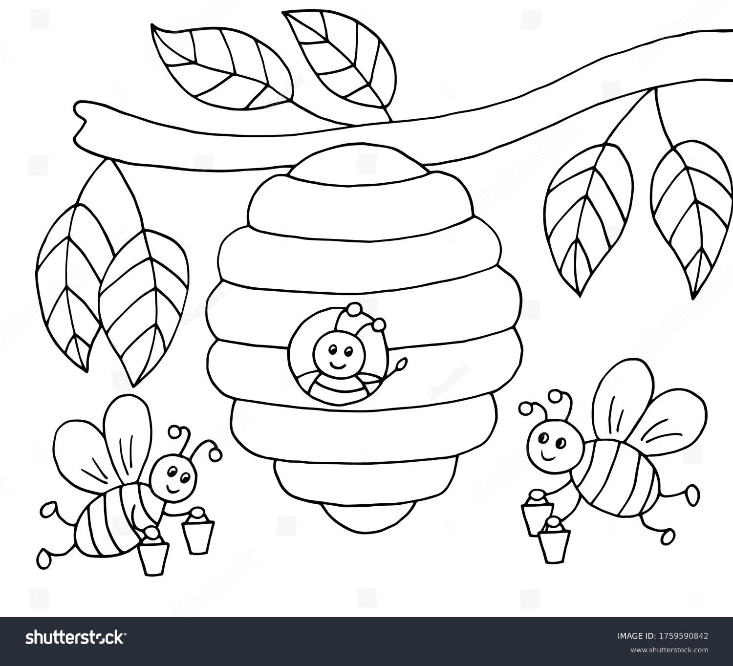 Hundred coloring pages beehive coloring page cartoon royalty