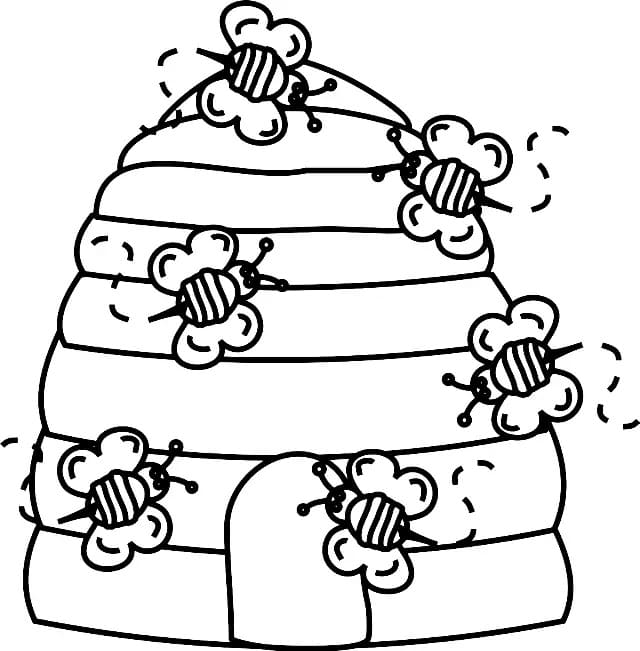 Honey bees and beehive coloring page