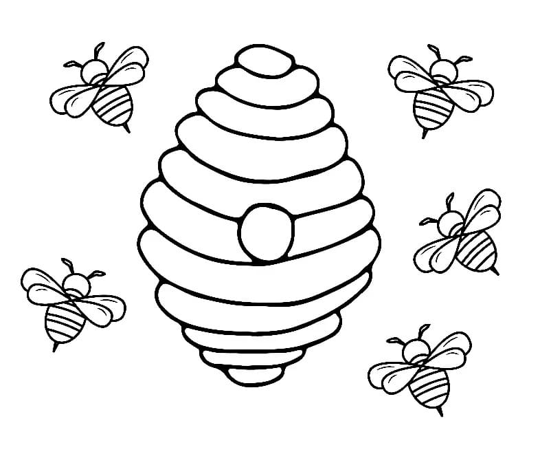 Bees and beehive coloring page