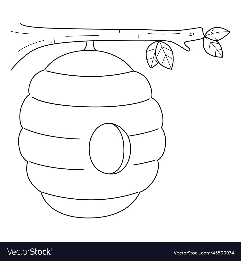 Spring beehive isolated coloring page for kids vector image