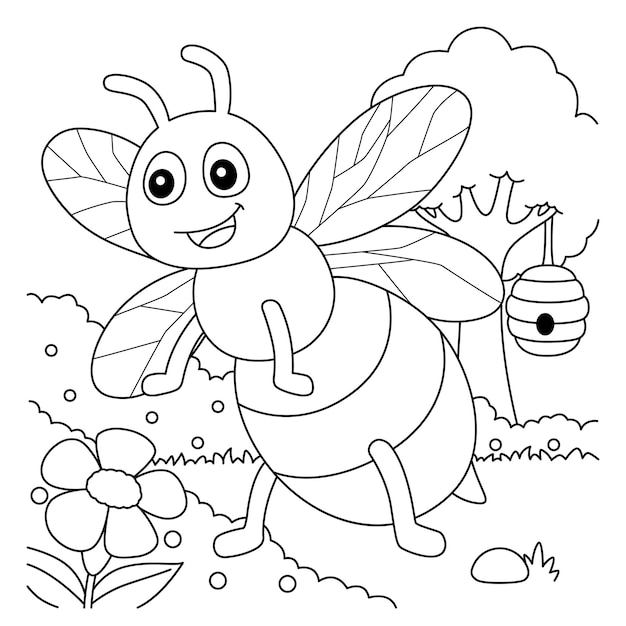 Premium vector bee coloring page for kids