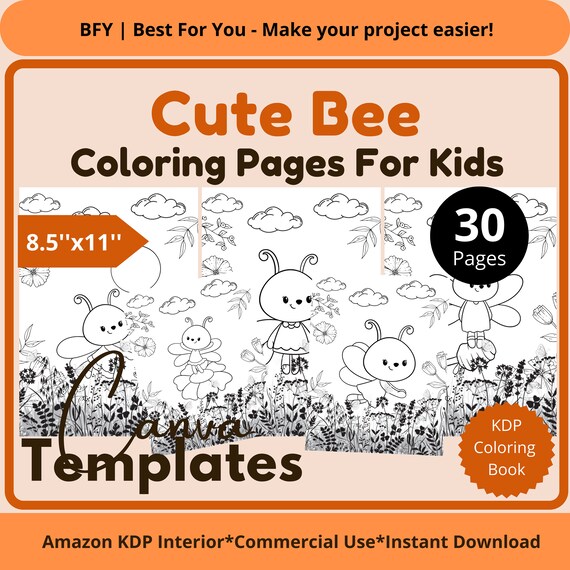 Cute bee coloring pages printable coloring pages for kids x pages coloring activities instant download ready to use