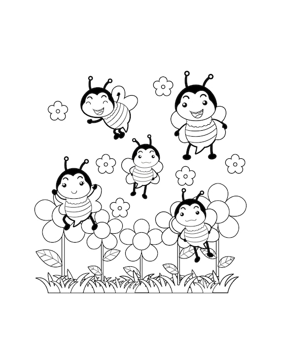 Bee coloring page bees printable digital download bee birthday party gift