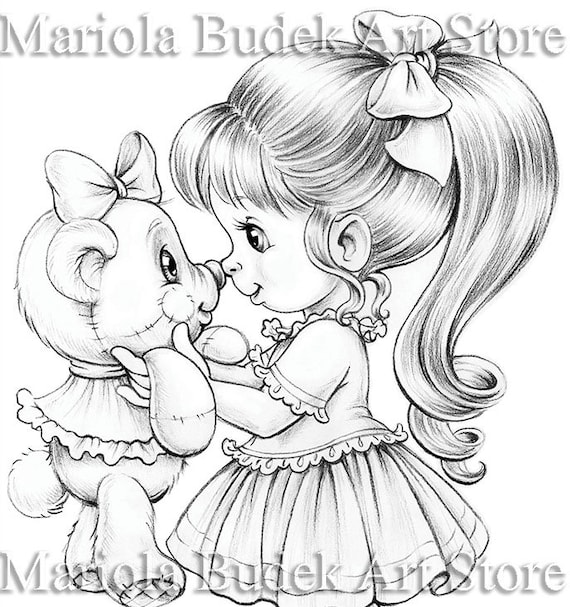 Best friends mariola budek coloring page printable adult kids colouring pages instant download grayscale lineart illustration pdf
