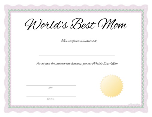 Worlds best mom certificate â free printable