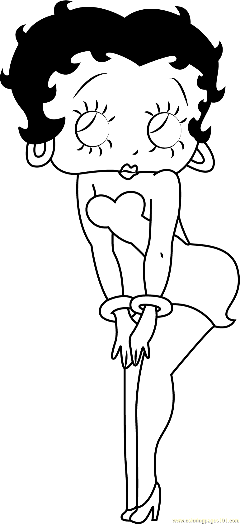 Betty boop looking up coloring page for kids