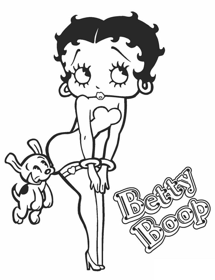 Betty boop with puppy coloring page
