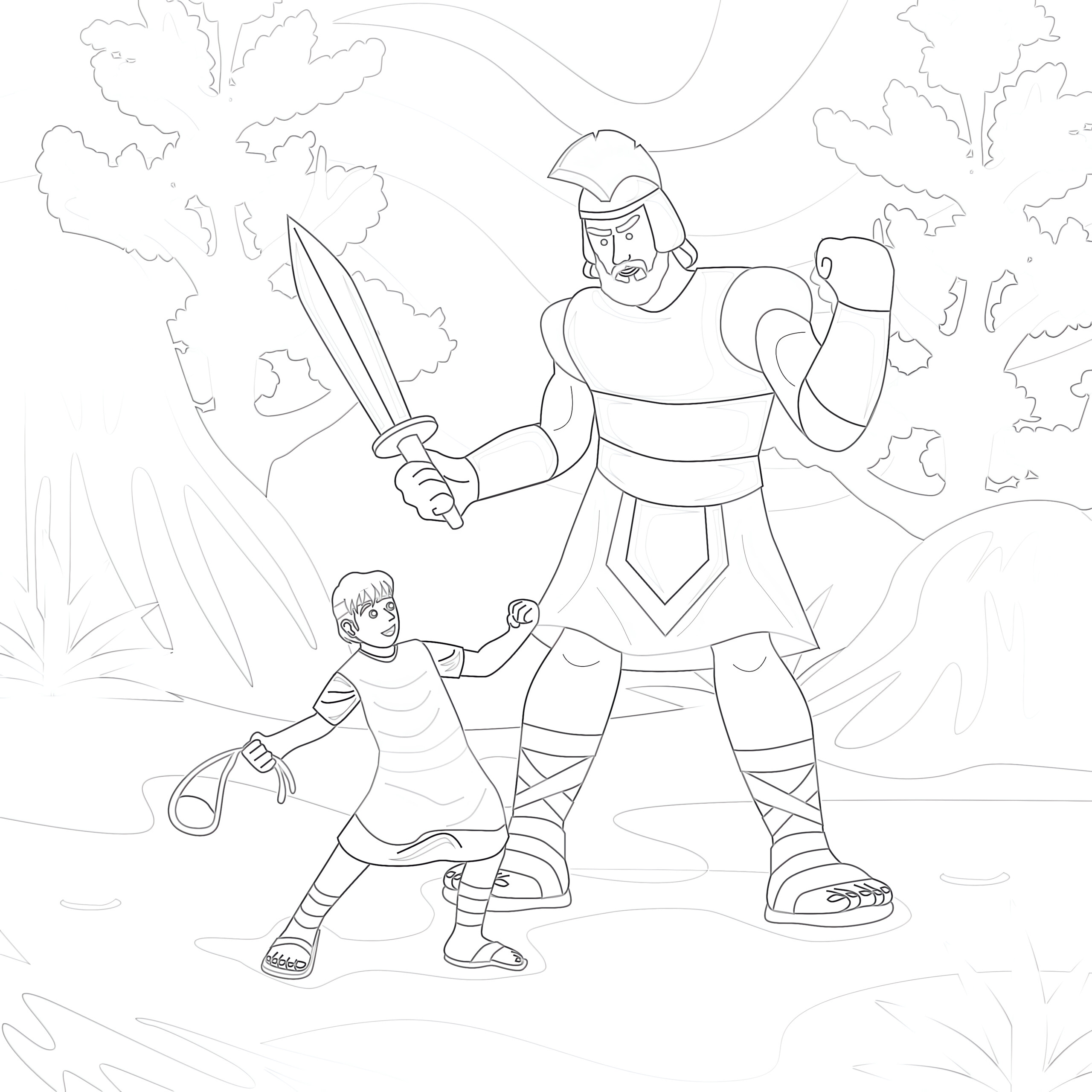 Bible story david against goliath coloring page