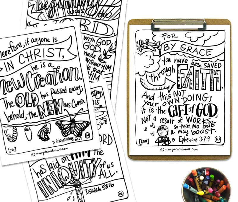 Printable bible verse coloring pages cards good news story english