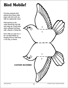 Bird mobile printable arts and crafts skills sheets