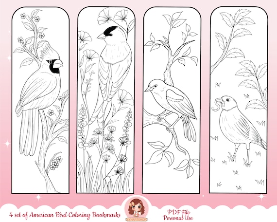 Printable bookmarks for adults birds coloring bookmarks american bird coloring pages northen cardinal bird goldfinch bird drawings pdf