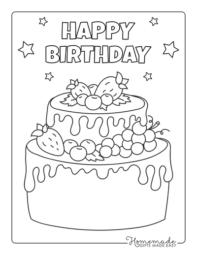 Birthday cake coloring pages for kids adults