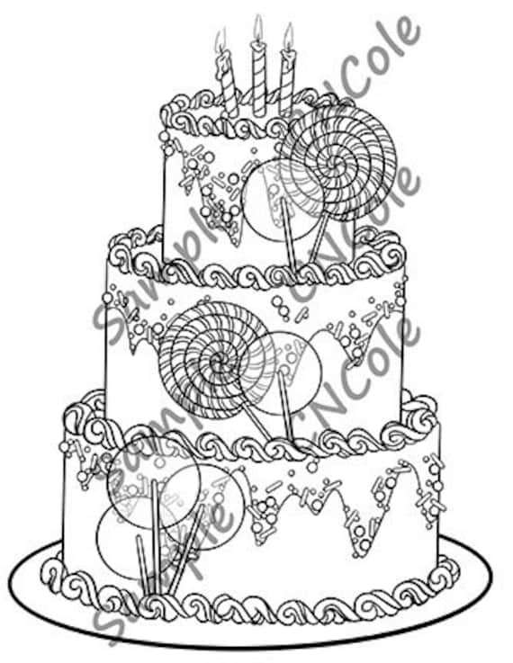 Birthday cake printable coloring page instant download jpeg and pdf