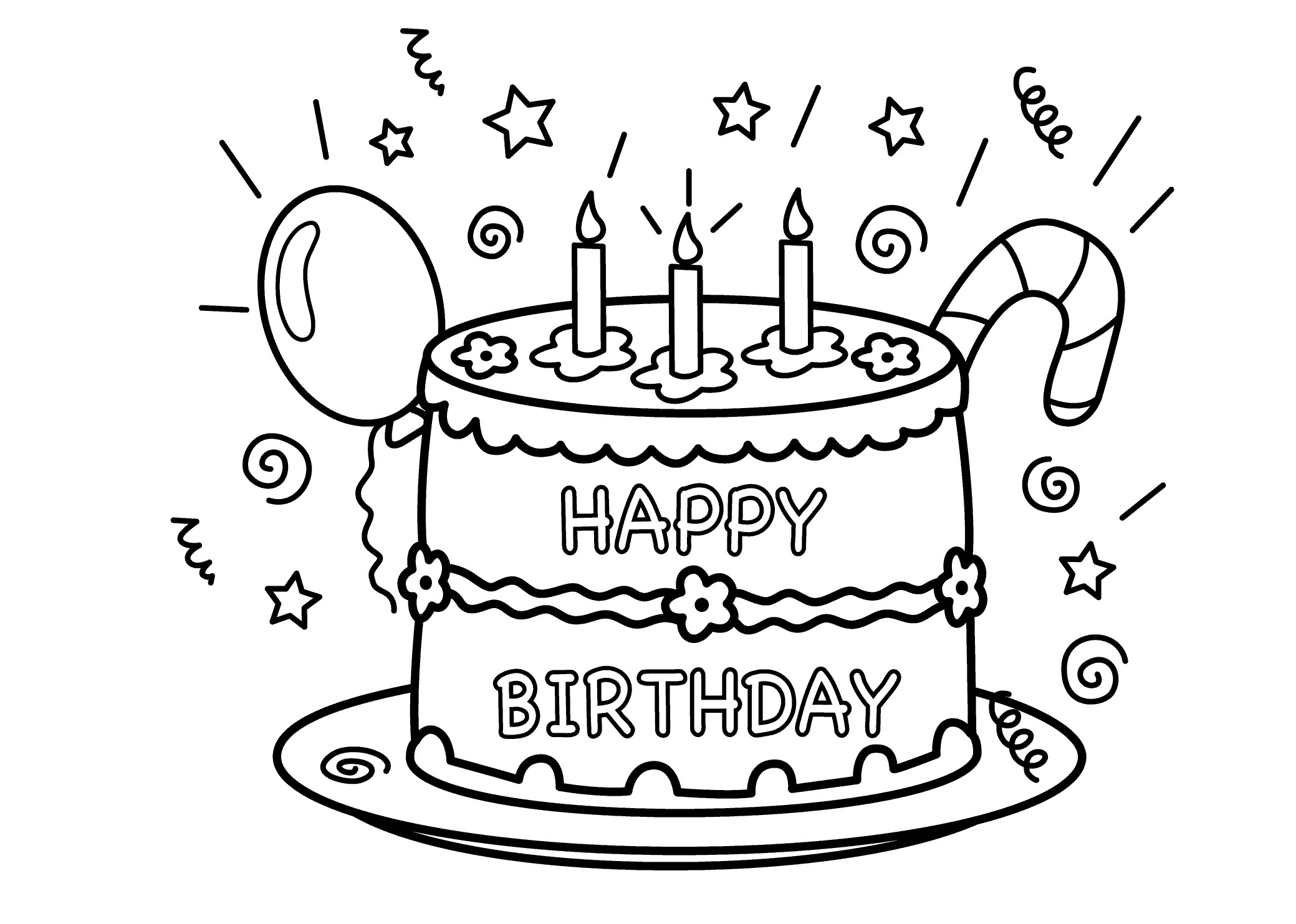 Free printable birthday cake coloring pages for kids