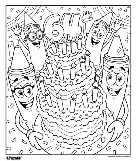 Count crayon birthday cake coloring page