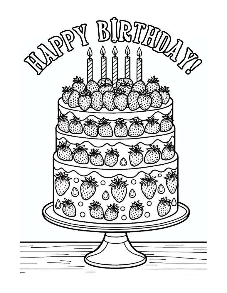 Free printable birthday cake coloring pages